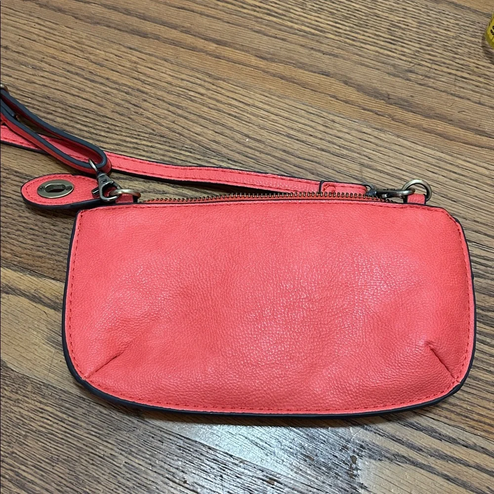 Joy Susan Purse Coral Vegan Leather Mini Crossbody/Clutch Travel Wristlet - Picture 4 of 9